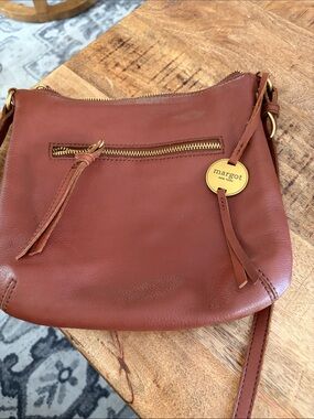 margot Chestnut Brown Leather Crossbody with Gold Accent With wallet